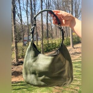 Tignanello Olive Green Pebbled Leather Hobo Shoulder Bag